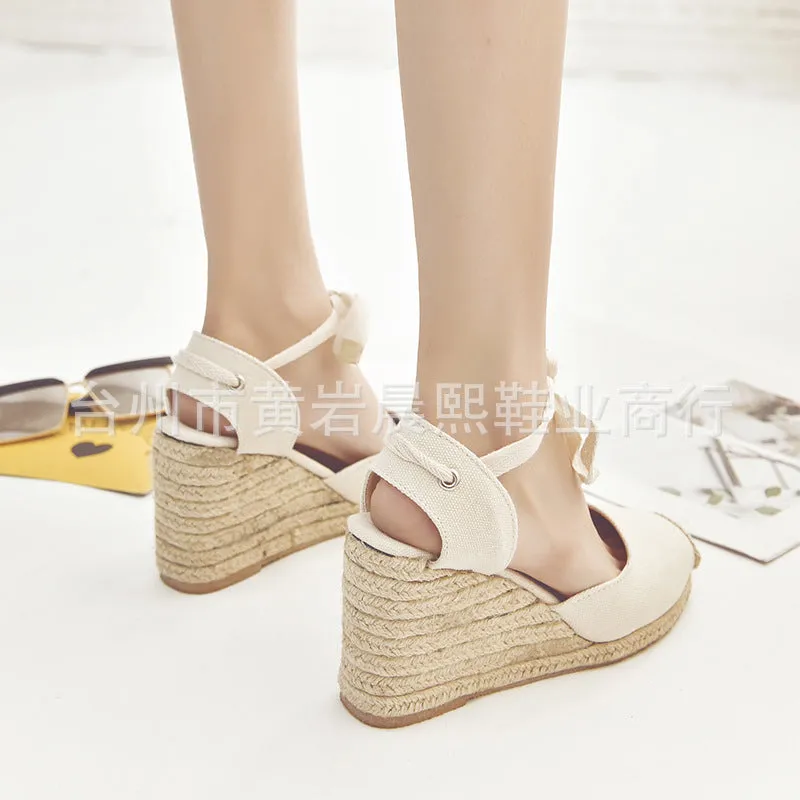 Espadrille Ankle Strap Sandals Comfortable Slippers Ladies Casual Shoes Breathable Flax Hemp Canvas Pumps