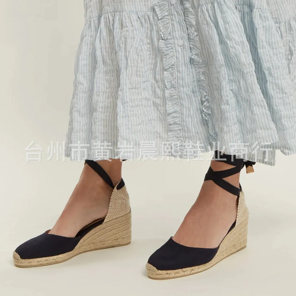 Espadrille Ankle Strap Sandals Comfortable Slippers Ladies Casual Shoes Breathable Flax Hemp Canvas Pumps