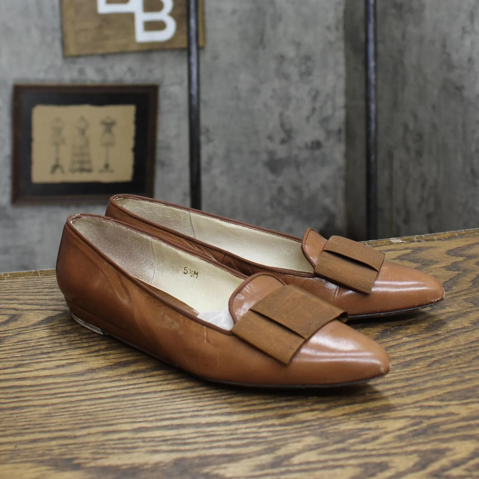 Evan-Picone Womens Vintage Bow Pull On Loafer Dress Flats Brown 5.5M