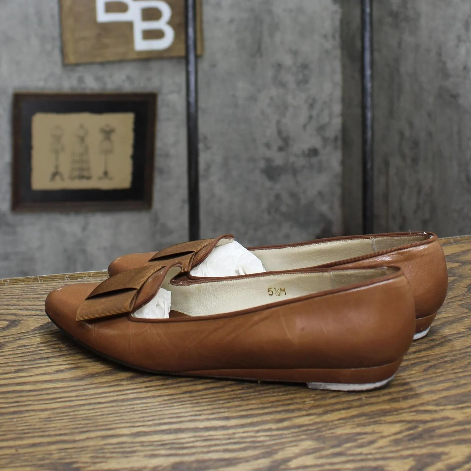 Evan-Picone Womens Vintage Bow Pull On Loafer Dress Flats Brown 5.5M