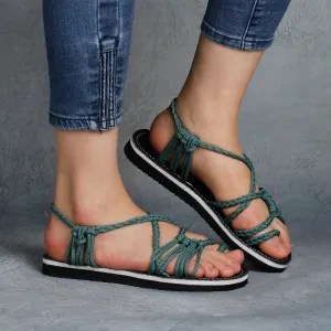 Explosive style sandals women 2021 summer braided knot rope flat large size sandals all over toe sandals