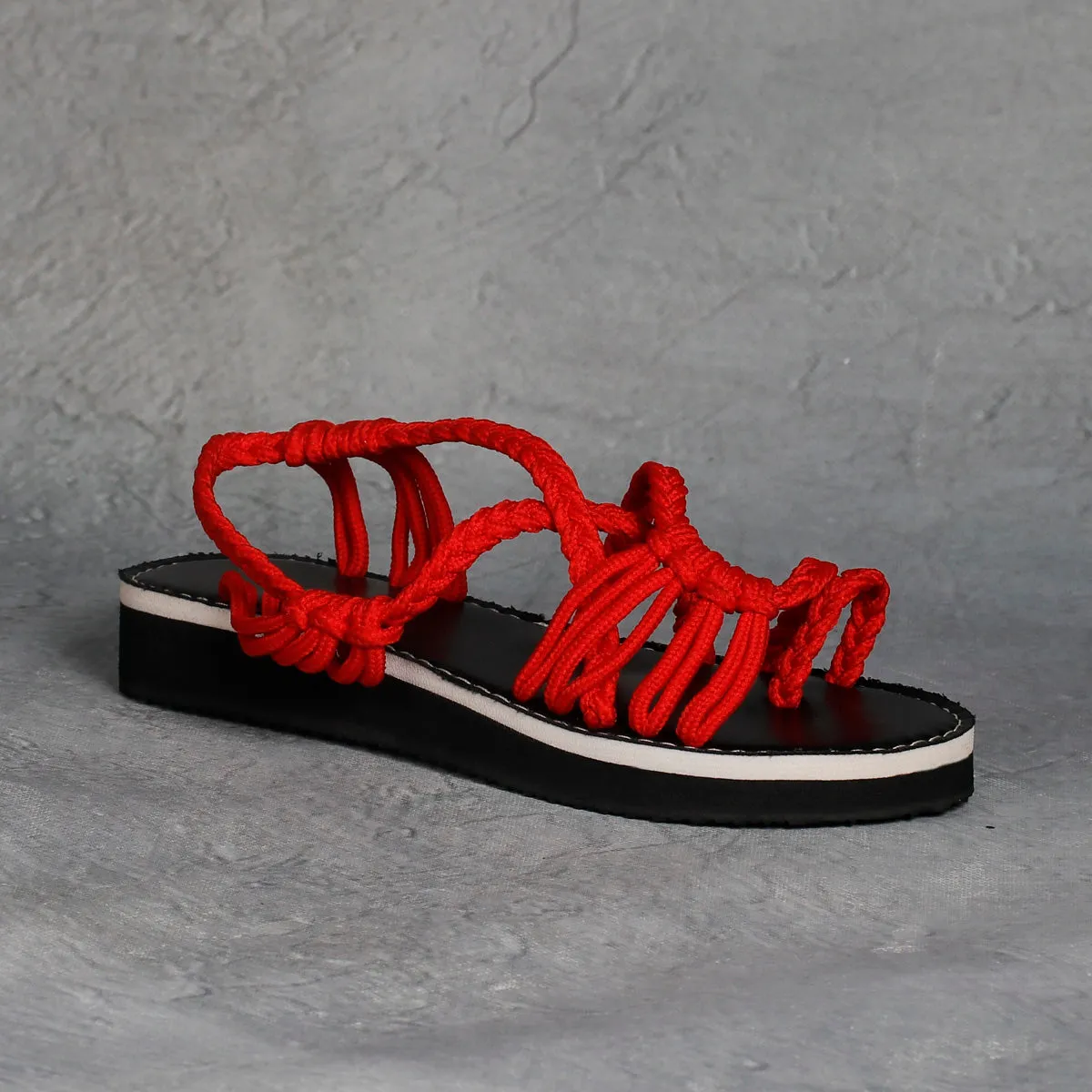Explosive style sandals women 2021 summer braided knot rope flat large size sandals all over toe sandals