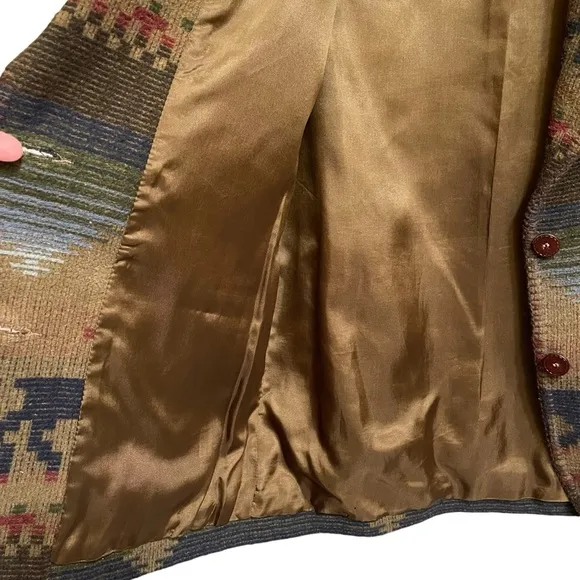 Express Vintage Southwest Western Jacket Blanket Stitch Shawl Collar Tobacco XS