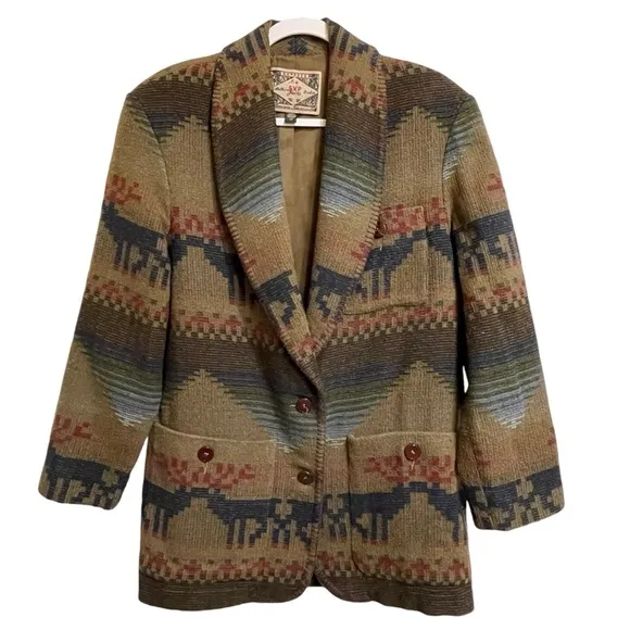 Express Vintage Southwest Western Jacket Blanket Stitch Shawl Collar Tobacco XS