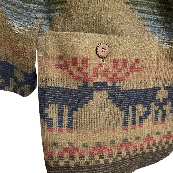 Express Vintage Southwest Western Jacket Blanket Stitch Shawl Collar Tobacco XS