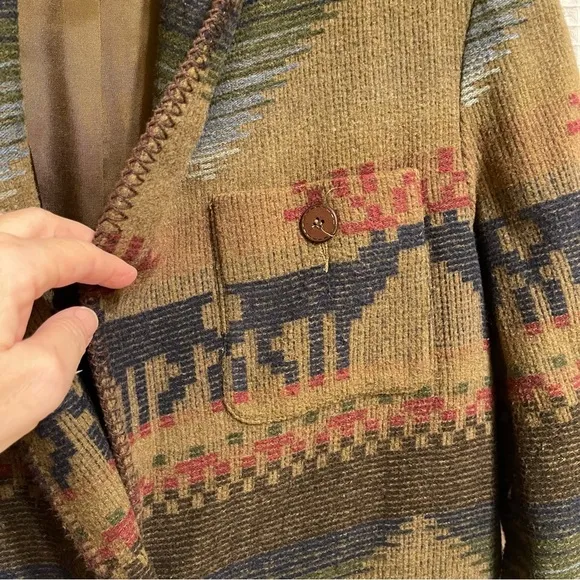 Express Vintage Southwest Western Jacket Blanket Stitch Shawl Collar Tobacco XS