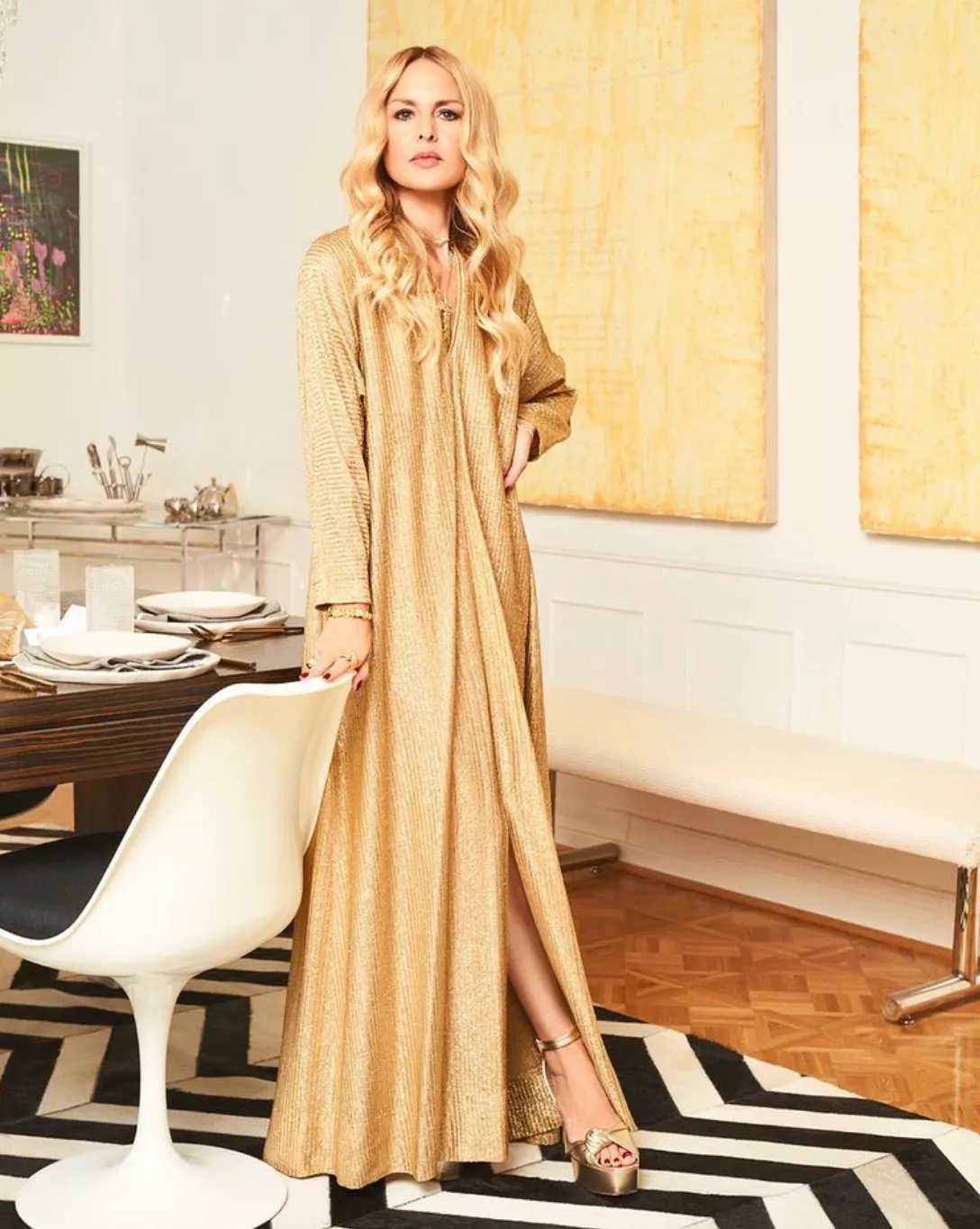 Fabulous 1970s Halston Metallic Red Lame Lurex Full Length Caftan Dress