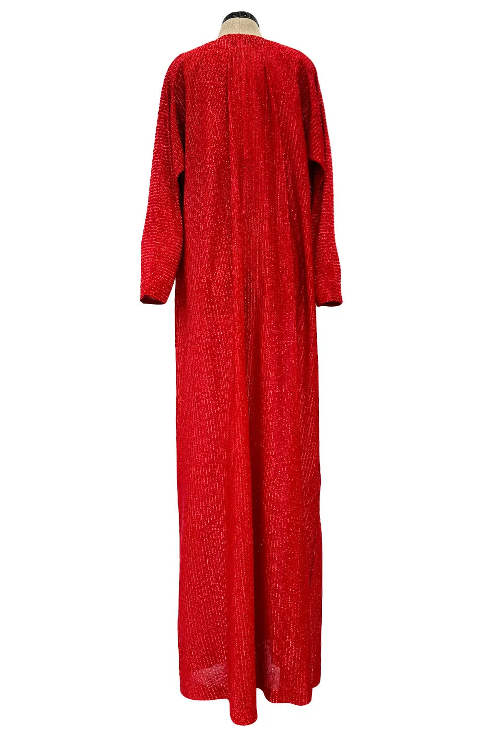 Fabulous 1970s Halston Metallic Red Lame Lurex Full Length Caftan Dress