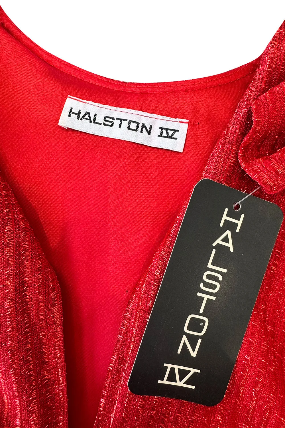 Fabulous 1970s Halston Metallic Red Lame Lurex Full Length Caftan Dress