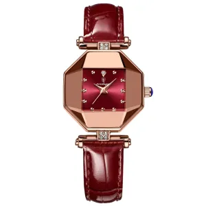 Fashion Square Diamond  Leather Quartz Waterproof Ladies Wristwatch