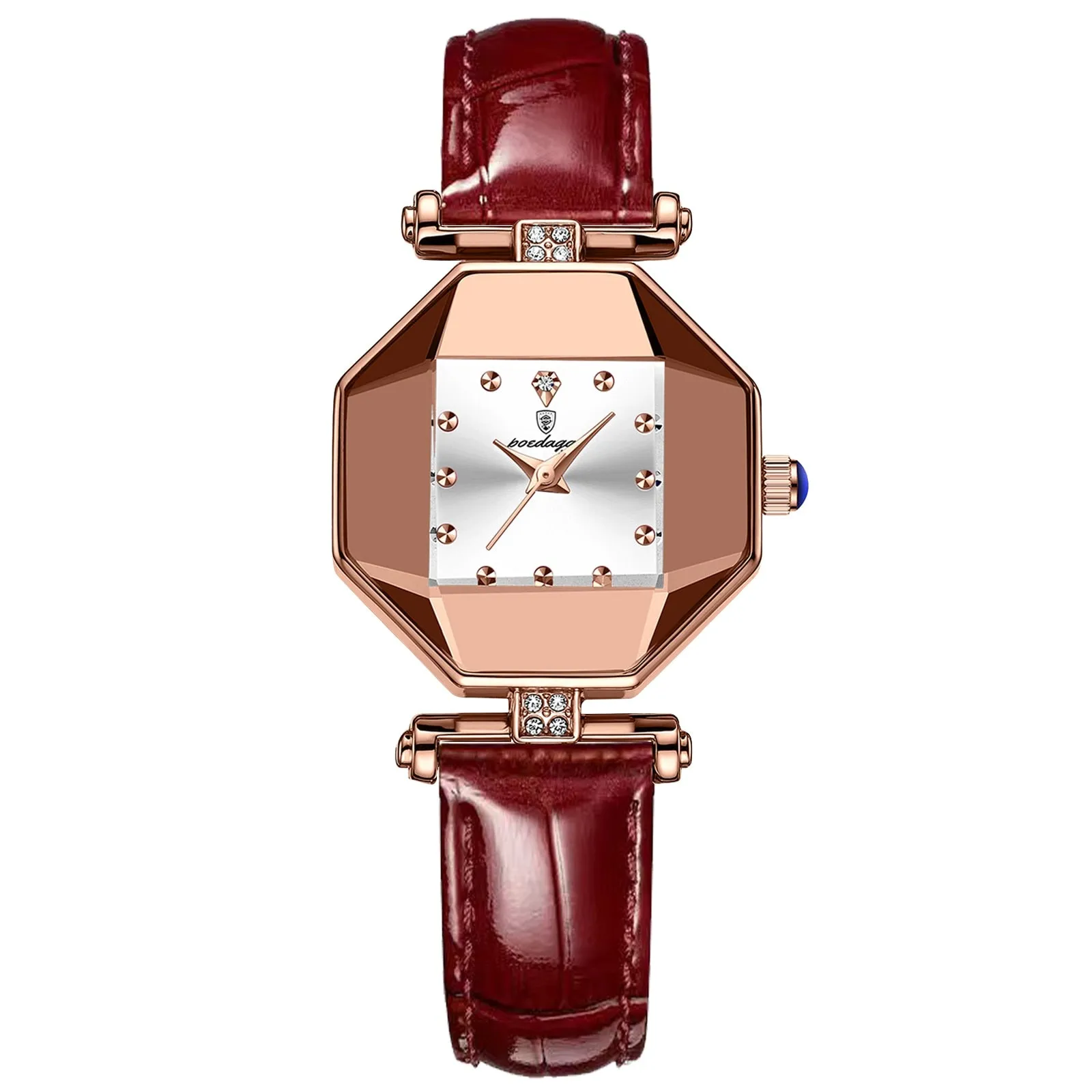 Fashion Square Diamond  Leather Quartz Waterproof Ladies Wristwatch