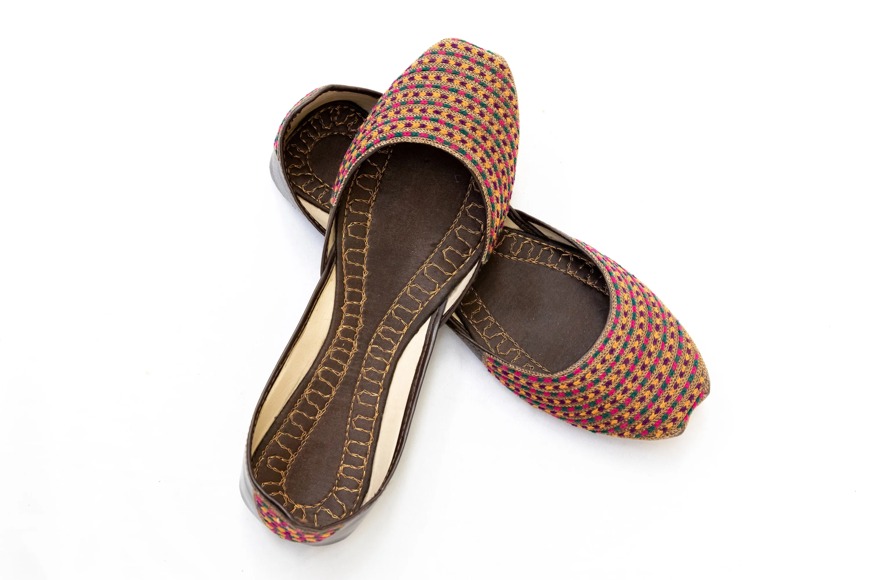 Festive Brown Embroidered Jutti Khussa - Shoes - Women's