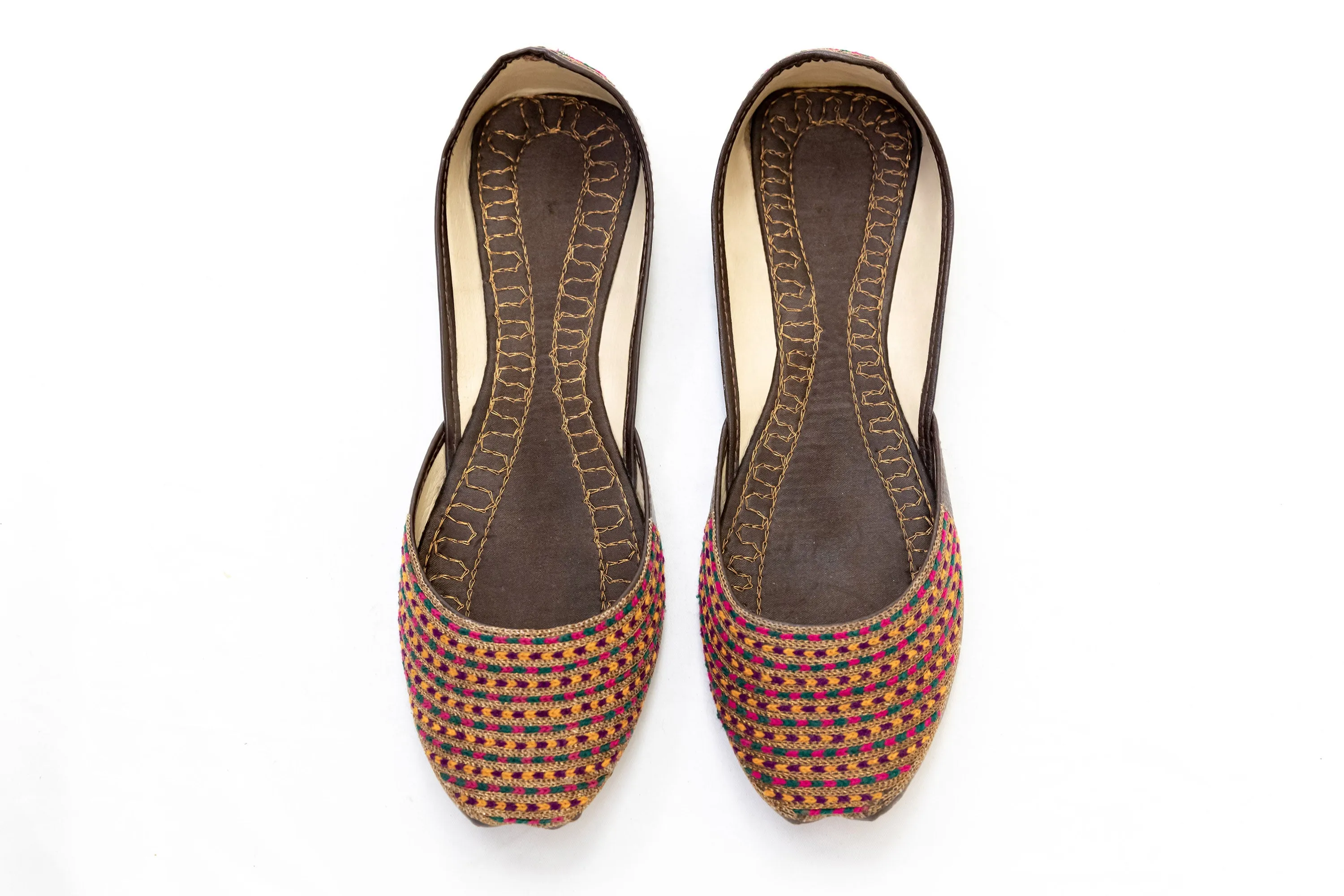 Festive Brown Embroidered Jutti Khussa - Shoes - Women's