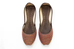 Festive Brown Embroidered Jutti Khussa - Shoes - Women's