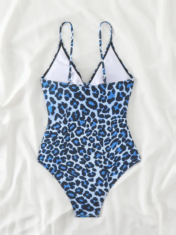 Fierce Diva Blue Leopard Print Monokini | One Piece Swimsuit | Animal Print Bikini| Cutout Swimsuit
