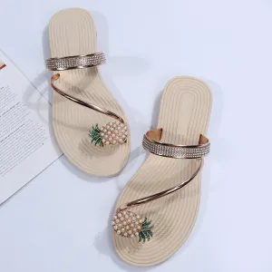 Flat Heel Slippers With Decorated Pineapples