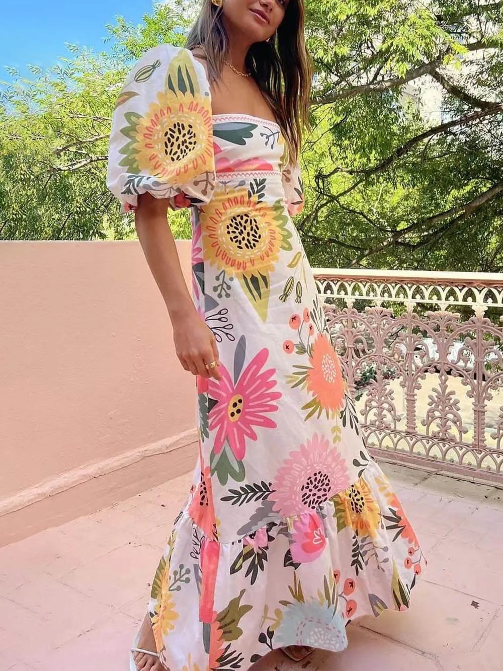 Floral Maxi Dress with Ruffle Hem