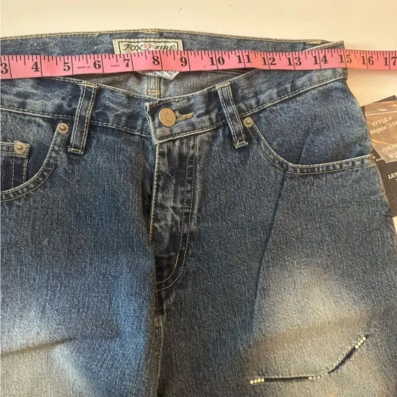 Fox Fire Y2K Vintage Stretch Dark Stone Wash Rhinestone V-Shapes Jeans NWT 9