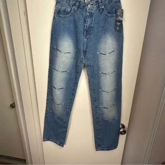Fox Fire Y2K Vintage Stretch Dark Stone Wash Rhinestone V-Shapes Jeans NWT 9