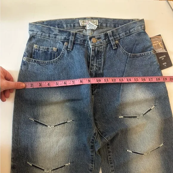 Fox Fire Y2K Vintage Stretch Dark Stone Wash Rhinestone V-Shapes Jeans NWT 9