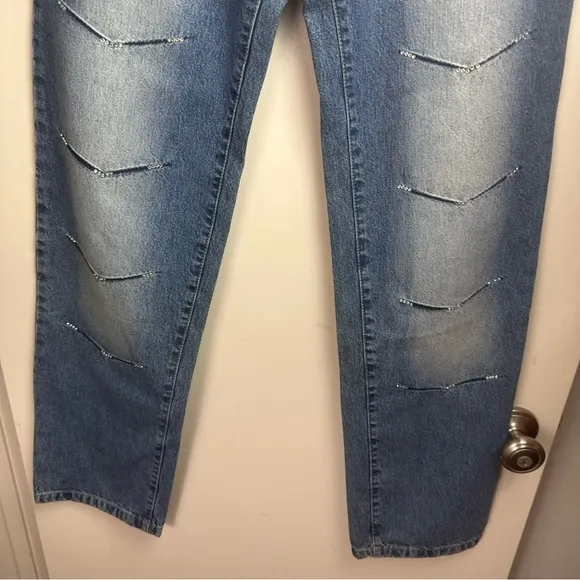 Fox Fire Y2K Vintage Stretch Dark Stone Wash Rhinestone V-Shapes Jeans NWT 9