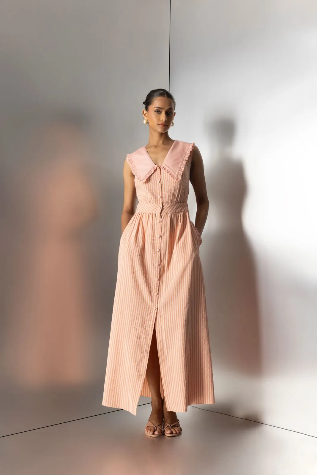 Fruity Fridays – Striped maxi dress in peach
