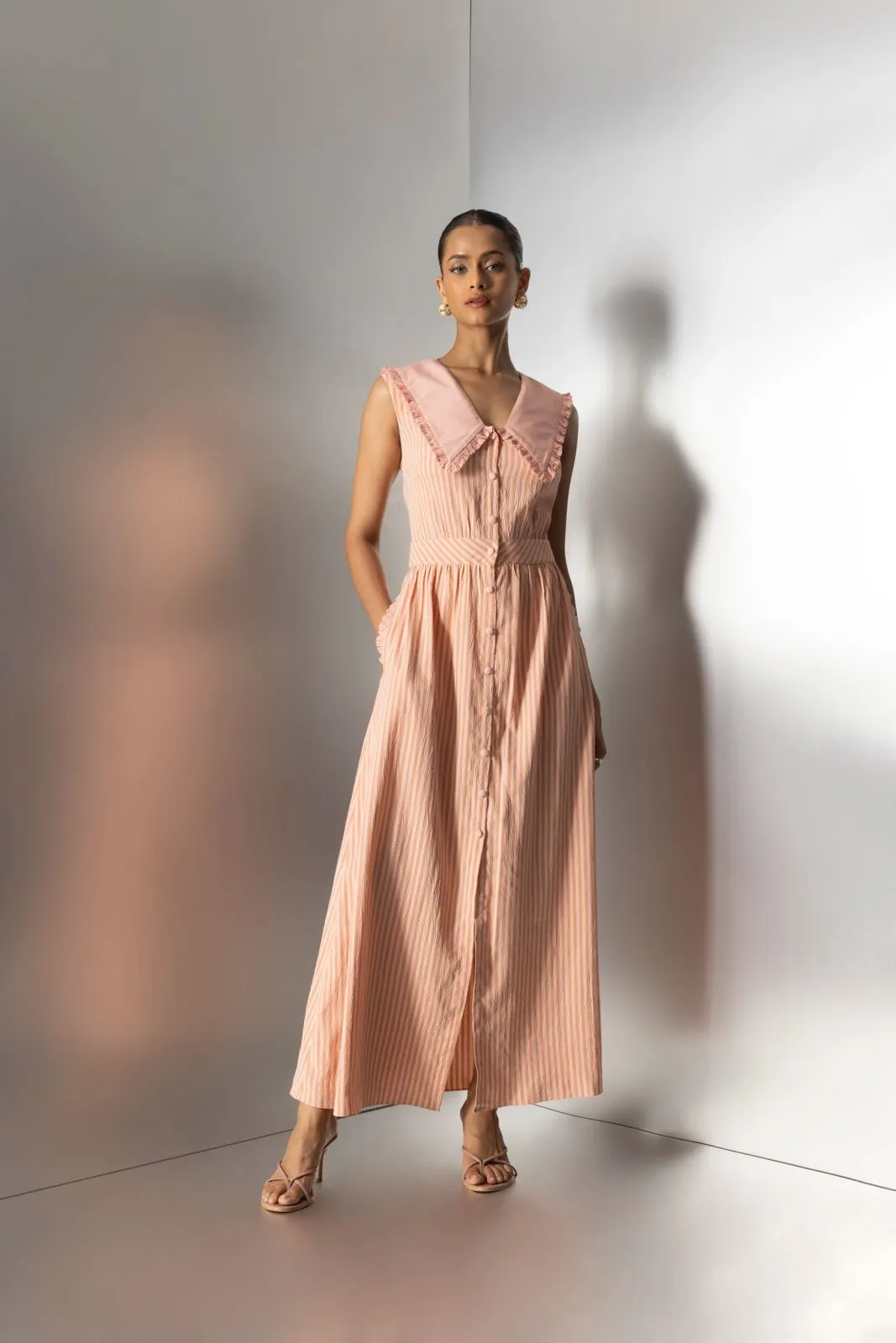 Fruity Fridays – Striped maxi dress in peach