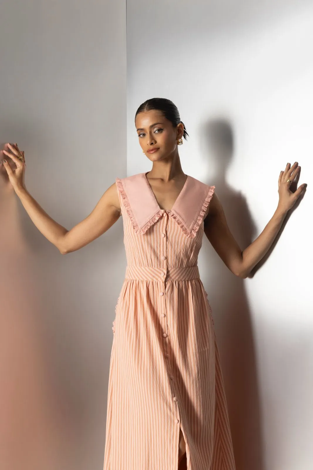 Fruity Fridays – Striped maxi dress in peach