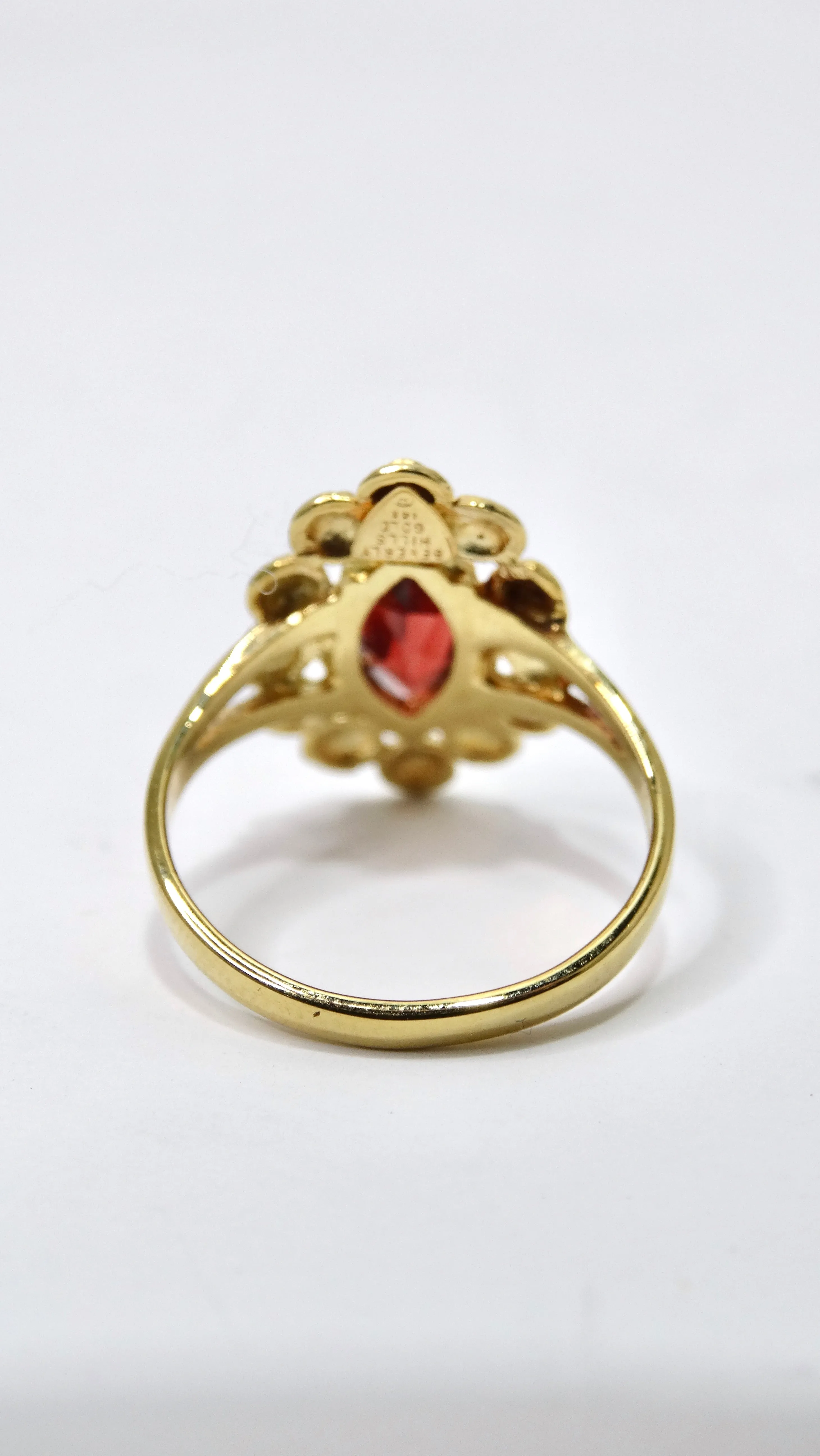 Garnet Marquise Cut and 14k Gold Ornate Ring