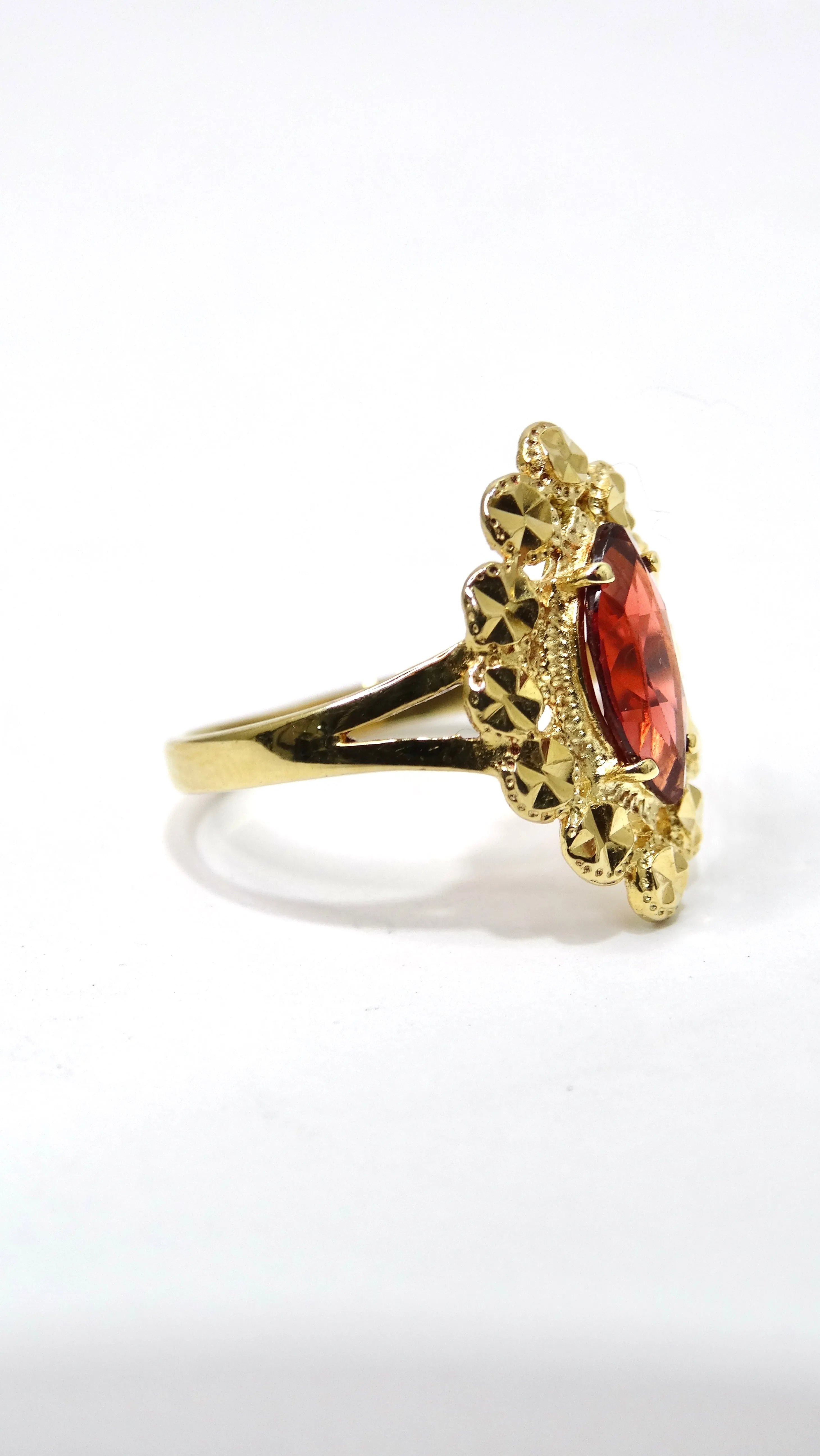 Garnet Marquise Cut and 14k Gold Ornate Ring