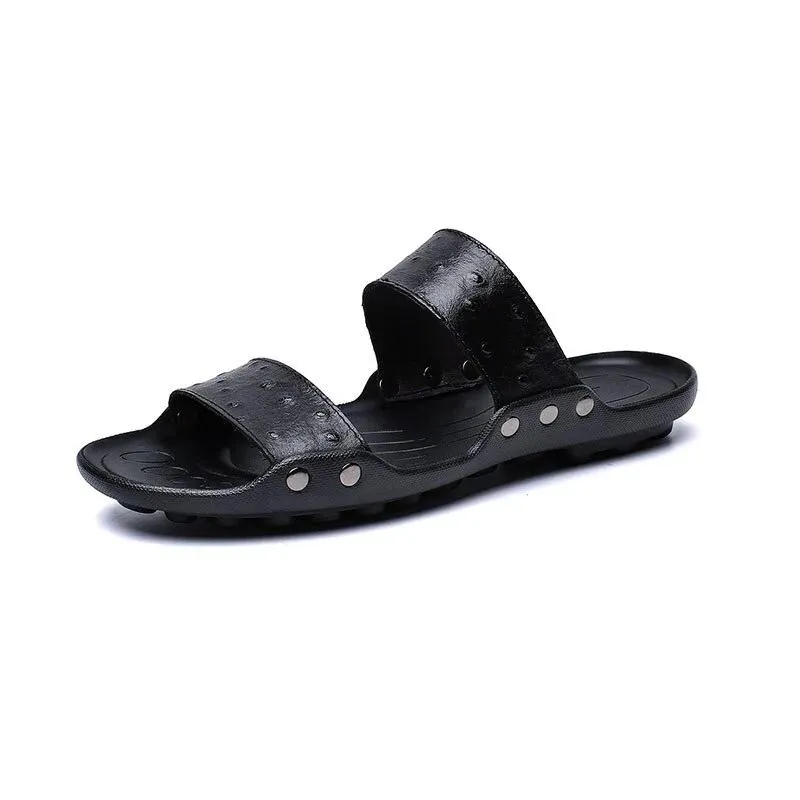 Genuine Cow LeatherCasual Men Sandals Summer Tide Mens Slippers Rivet British Man Beach Sandals