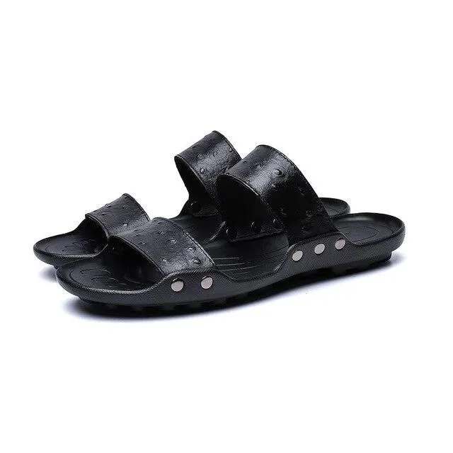 Genuine Cow LeatherCasual Men Sandals Summer Tide Mens Slippers Rivet British Man Beach Sandals