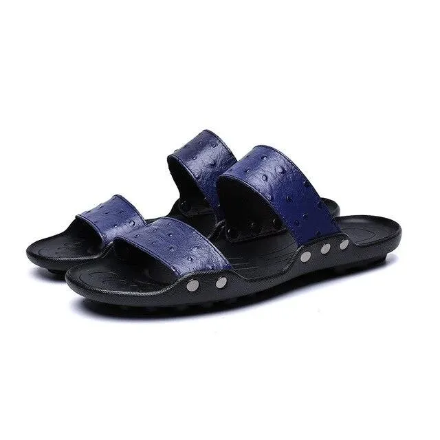 Genuine Cow LeatherCasual Men Sandals Summer Tide Mens Slippers Rivet British Man Beach Sandals