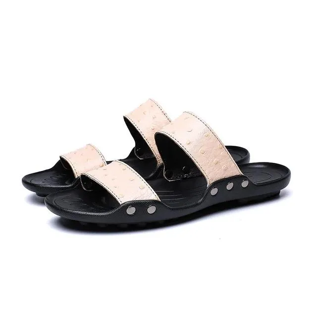 Genuine Cow LeatherCasual Men Sandals Summer Tide Mens Slippers Rivet British Man Beach Sandals