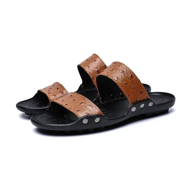 Genuine Cow LeatherCasual Men Sandals Summer Tide Mens Slippers Rivet British Man Beach Sandals