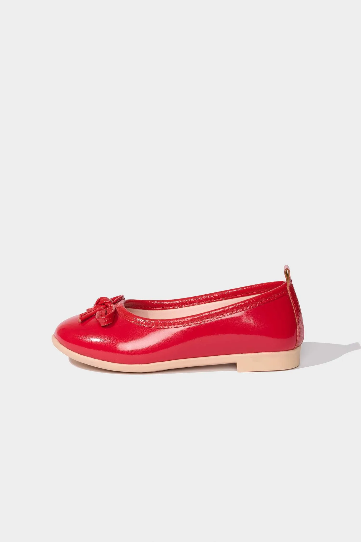 Girl Red Faux Leather Ballerina Flat Shoes