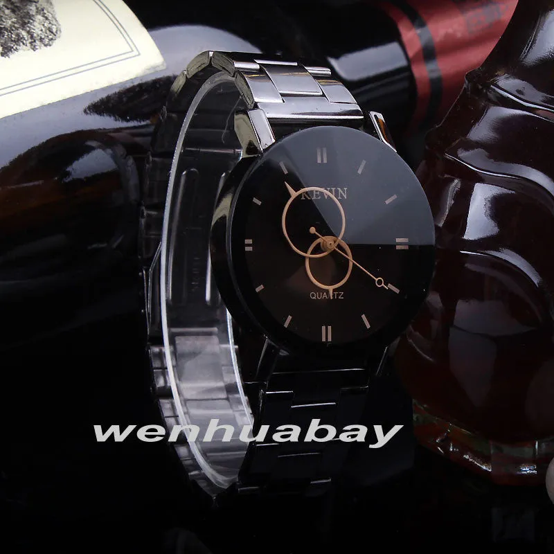 Global Black Dial Stainless Steel Band Quartz Wrist Watch
