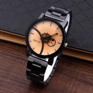 Global Black Dial Stainless Steel Band Quartz Wrist Watch