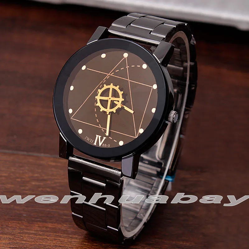Global Black Dial Stainless Steel Band Quartz Wrist Watch