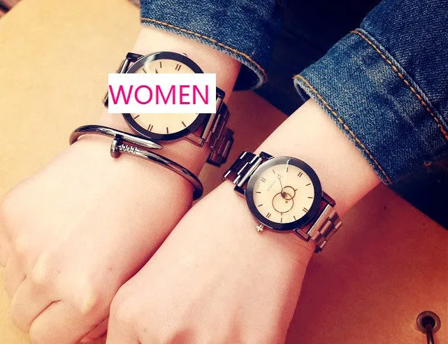 Global Black Dial Stainless Steel Band Quartz Wrist Watch