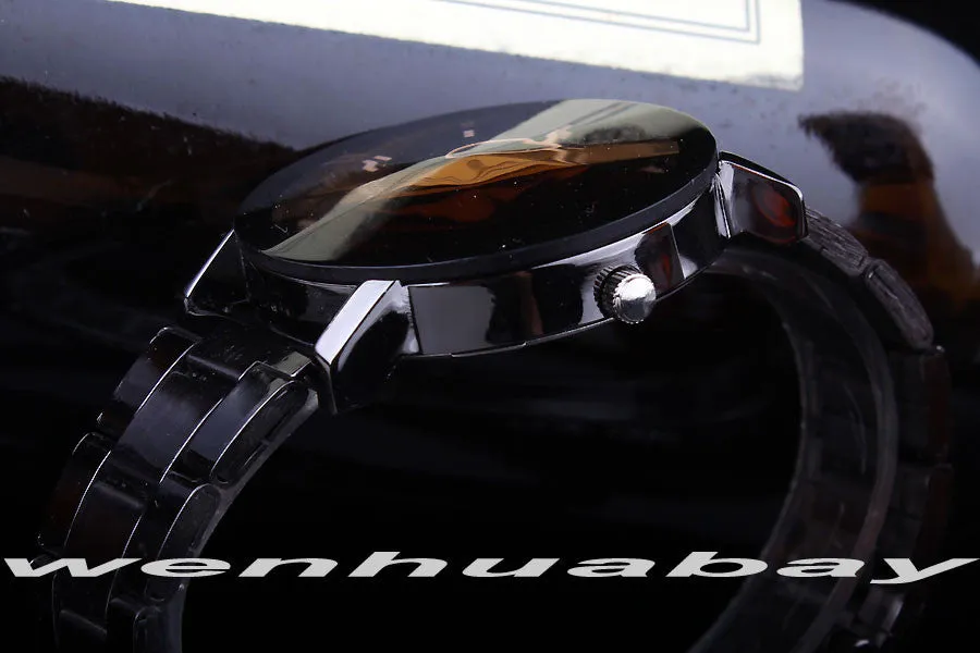 Global Black Dial Stainless Steel Band Quartz Wrist Watch