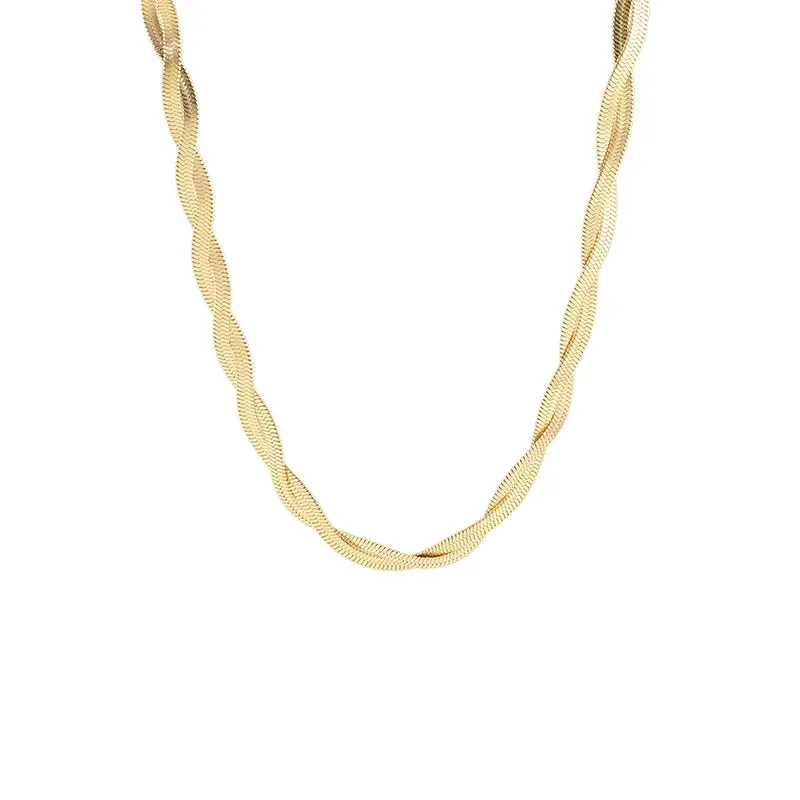 Golden Herringbone Braided Necklace & Bracelet Set