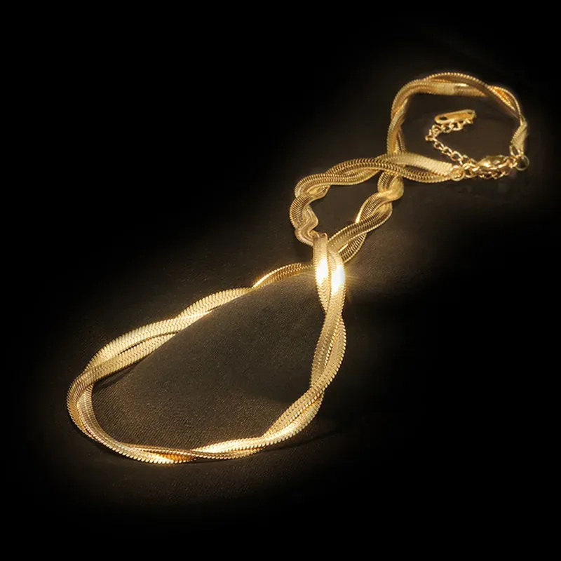 Golden Herringbone Braided Necklace & Bracelet Set