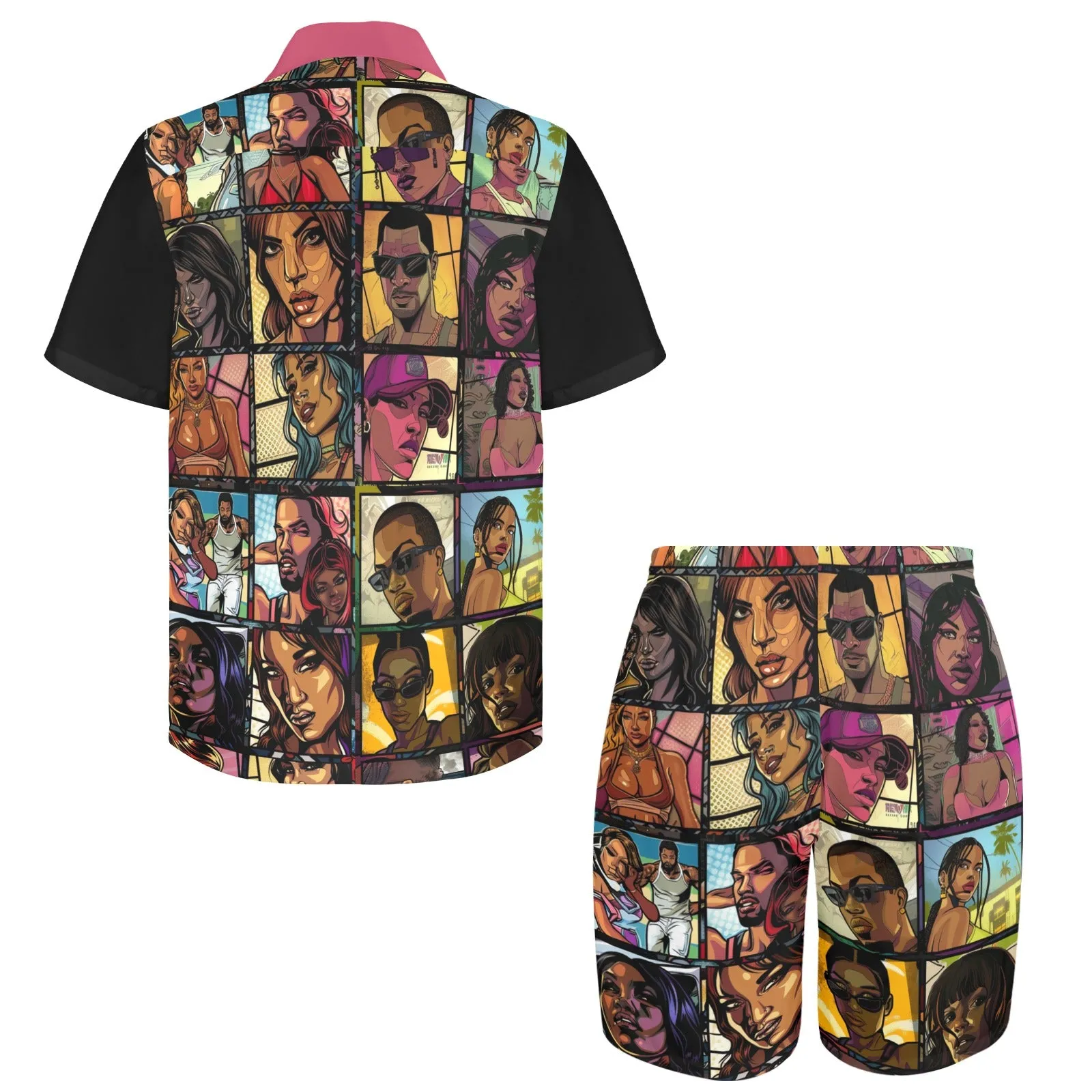 Grand Character Collage Men's Shirt and Shorts Outfit