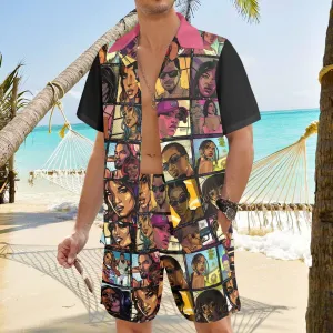 Grand Character Collage Men's Shirt and Shorts Outfit