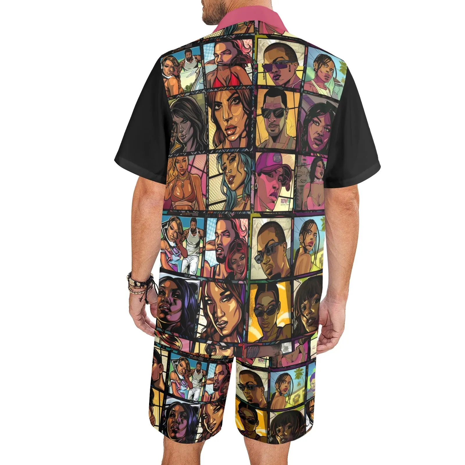 Grand Character Collage Men's Shirt and Shorts Outfit