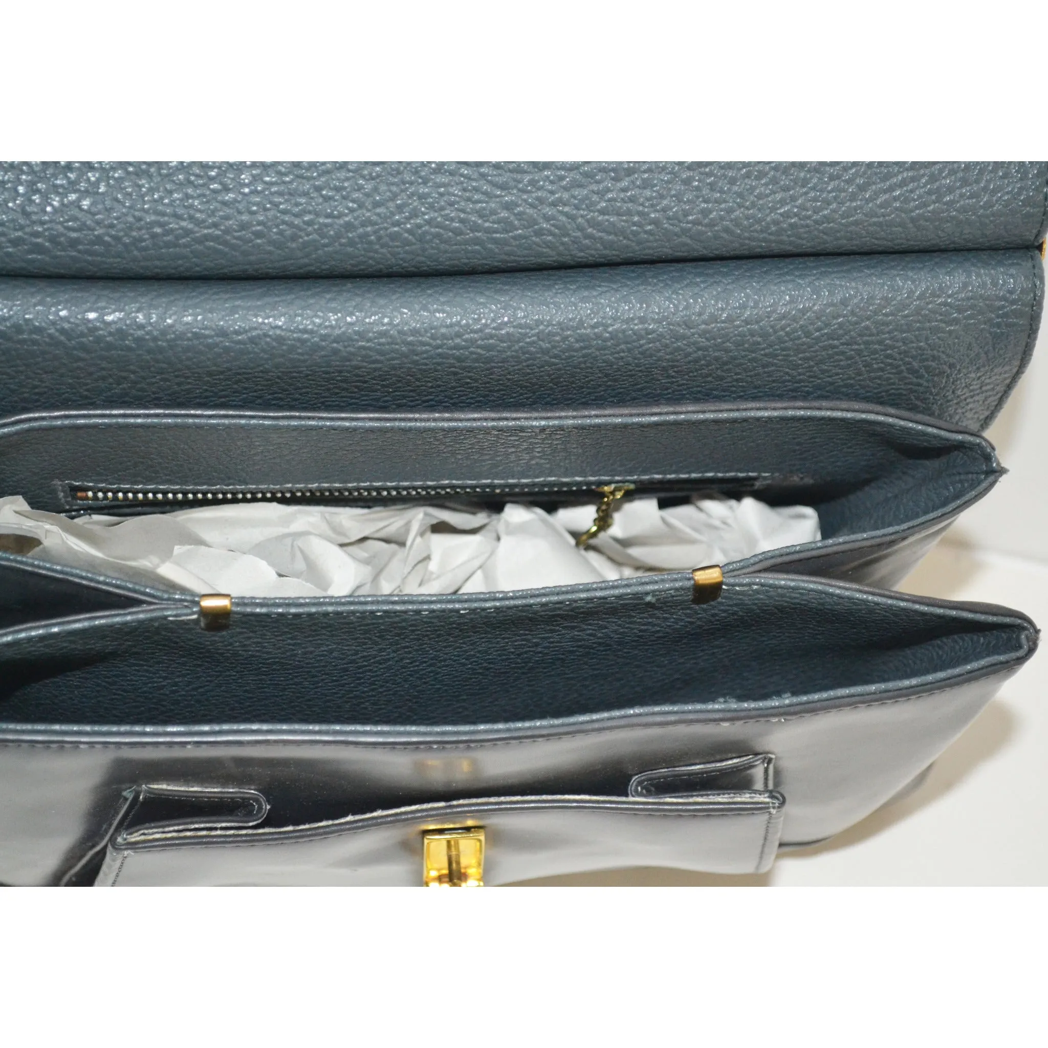 Grey Leather Pouch Structured Handbag