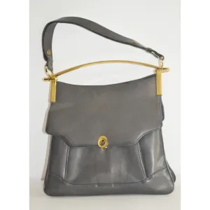 Grey Leather Pouch Structured Handbag