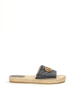 Gucci Black Leather GG Matelassé Espadrille Sandals - 39.5