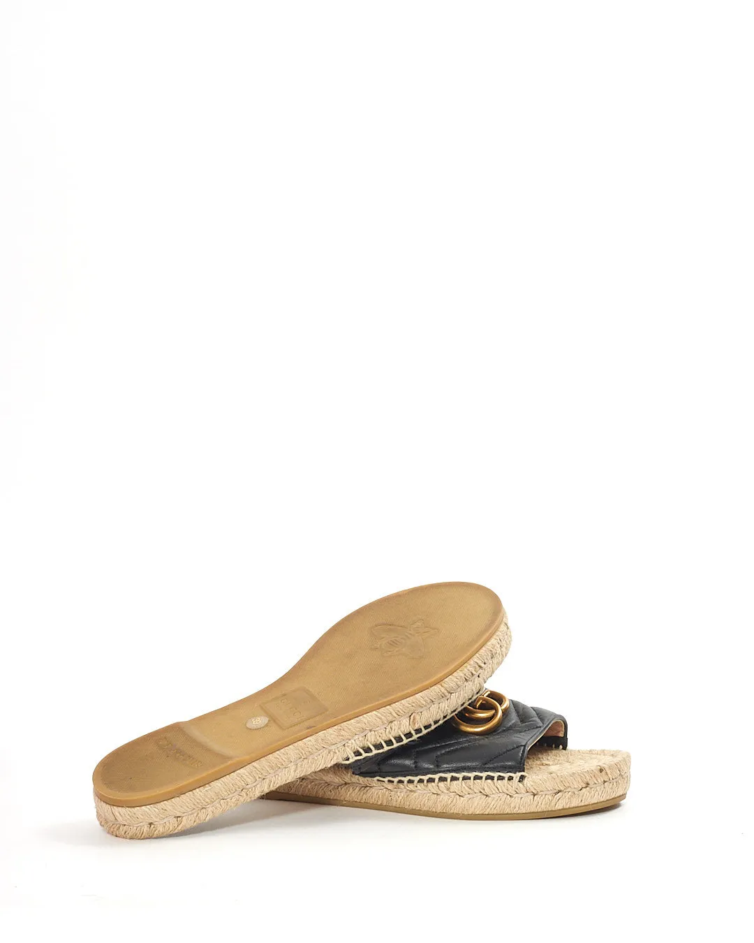 Gucci Black Leather GG Matelassé Espadrille Sandals - 39.5